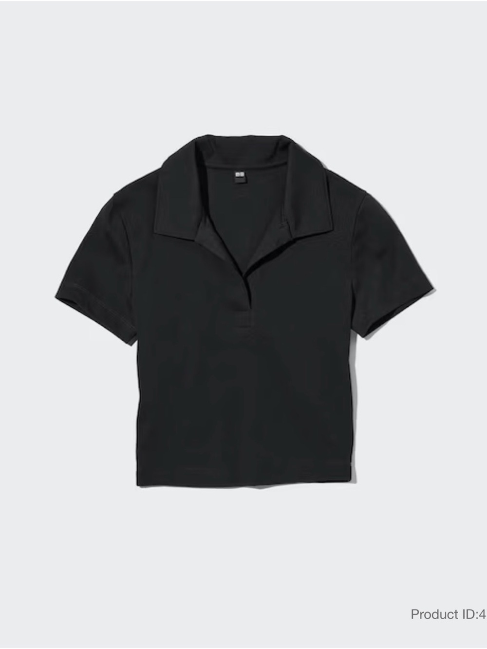 Uniqlo Women's Black Cropped Skipper Short-Sleeve Polo Shirt